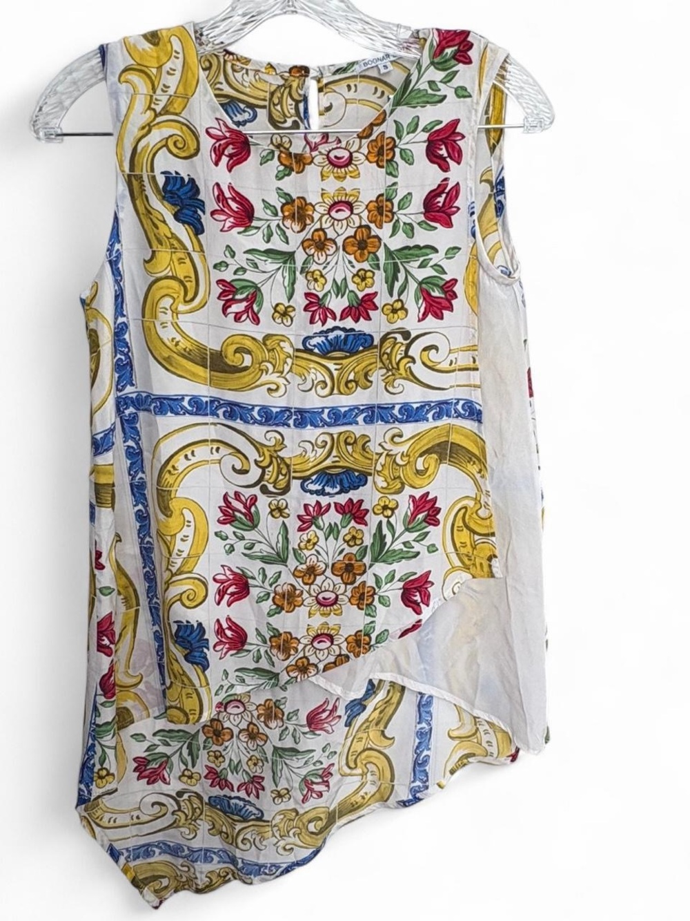 100% silk Floral Baroque Print Sleeveless Women's Top - White/Multi